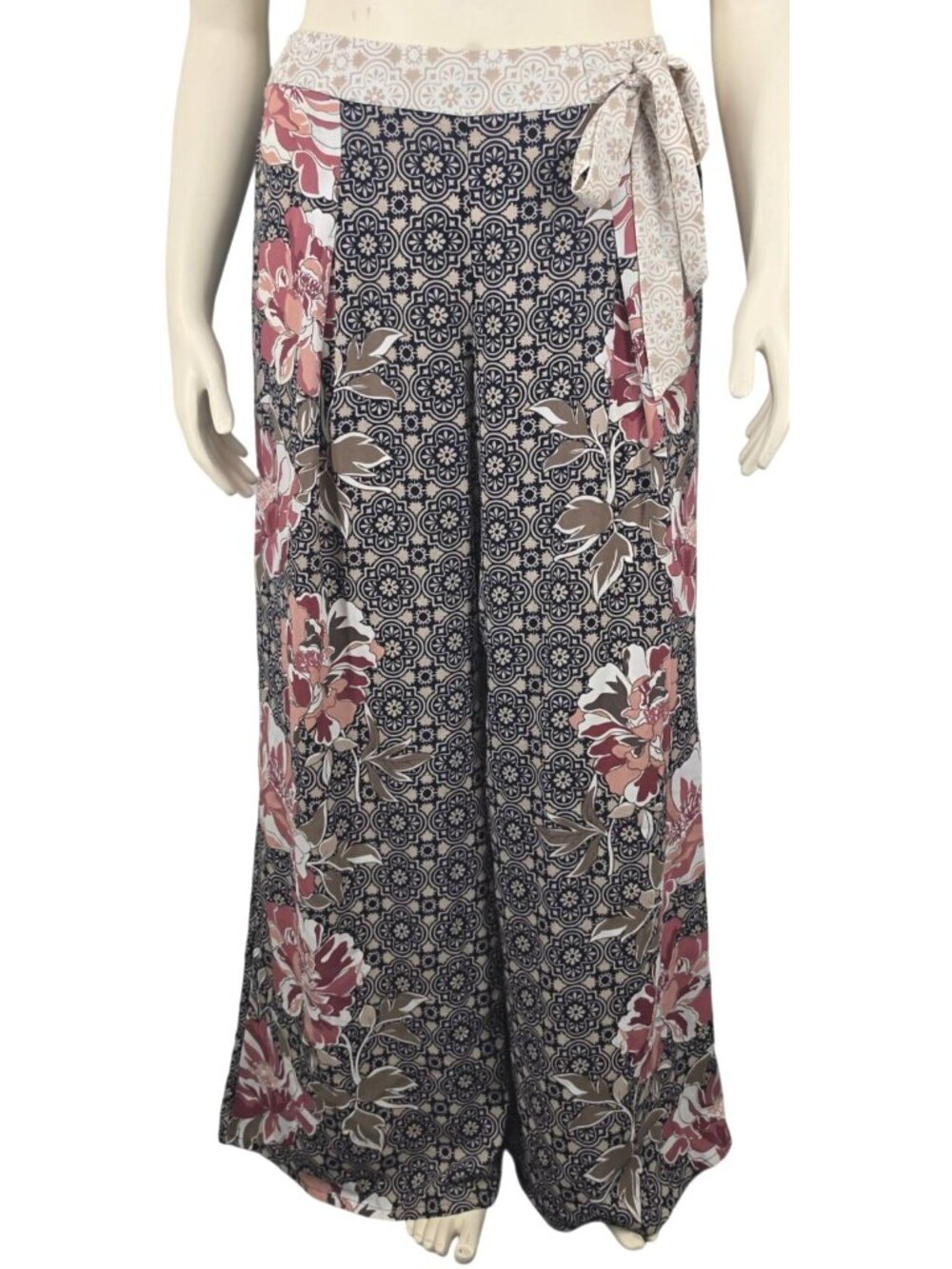 Women's Cato C Est 1946 Floral Wide Leg Flowy Pants 14/16W Tie Belt Dressy
